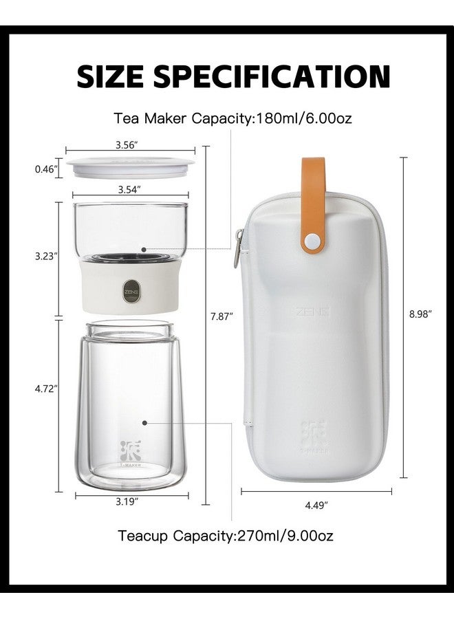 ZENS Modern Tea Pot, Glass Teapot with Infusers for Loose Tea Diffusers with One Touch Pouring, Cool Portable Tea Maker with Insulated Tea Mug and Travel Tea Kits for Tea Lover Gifts - Image 4