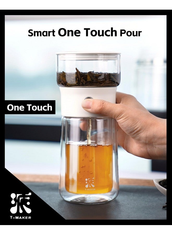 ZENS Modern Tea Pot, Glass Teapot with Infusers for Loose Tea Diffusers with One Touch Pouring, Cool Portable Tea Maker with Insulated Tea Mug and Travel Tea Kits for Tea Lover Gifts - Image 3