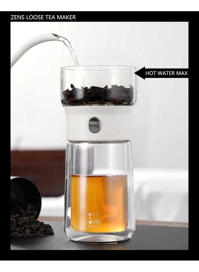 ZENS Modern Tea Pot, Glass Teapot with Infusers for Loose Tea Diffusers with One Touch Pouring, Cool Portable Tea Maker with Insulated Tea Mug and Travel Tea Kits for Tea Lover Gifts - Image 2