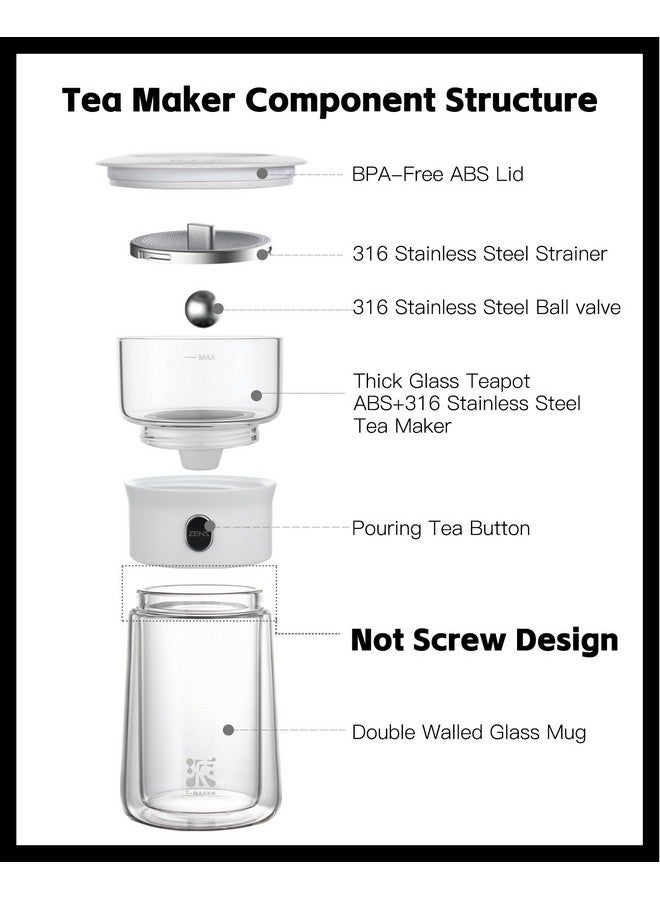 ZENS Modern Tea Pot, Glass Teapot with Infusers for Loose Tea Diffusers with One Touch Pouring, Cool Portable Tea Maker with Insulated Tea Mug and Travel Tea Kits for Tea Lover Gifts - Image 5