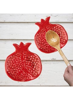 GABROC Spoon Rest 2 Pcs Spoon Holder For Stove Top Ceramic Spoon Rest For Kitchen Counter Spoon Rest For Stove Top Coffee Spoon Rest Pomegranate Shaped  - Image 1
