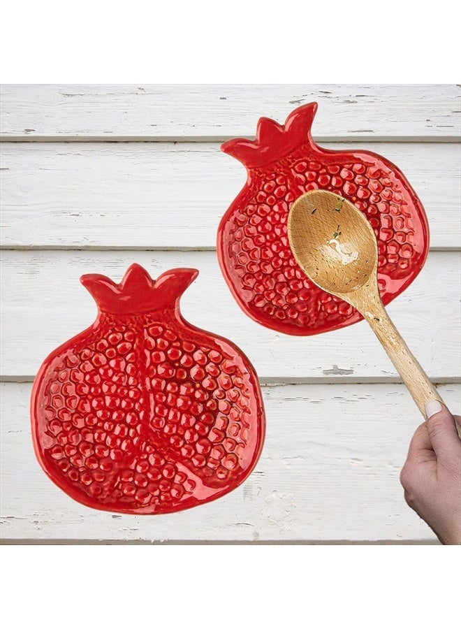GABROC Spoon Rest 2 Pcs Spoon Holder For Stove Top Ceramic Spoon Rest For Kitchen Counter Spoon Rest For Stove Top Coffee Spoon Rest Pomegranate Shaped - Image 1