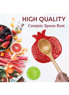GABROC Spoon Rest 2 Pcs Spoon Holder For Stove Top Ceramic Spoon Rest For Kitchen Counter Spoon Rest For Stove Top Coffee Spoon Rest Pomegranate Shaped  - Image 2