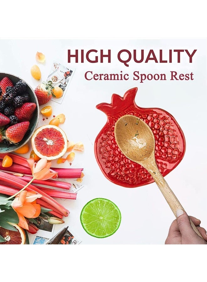 GABROC Spoon Rest 2 Pcs Spoon Holder For Stove Top Ceramic Spoon Rest For Kitchen Counter Spoon Rest For Stove Top Coffee Spoon Rest Pomegranate Shaped - Image 2