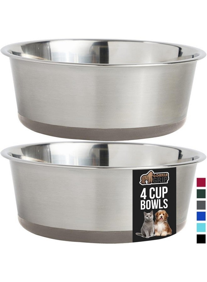 GORILLA GRIP Set of 2 Dog Bowls, Holds 4 Cups (32 fl oz), Heavy Duty Metal Food and Water Bowl for Feeding Dogs and Cats, Dishwasher Safe, Rust Resistant Stainless Steel, BPA Free Rubber Base, Beige - Image 1