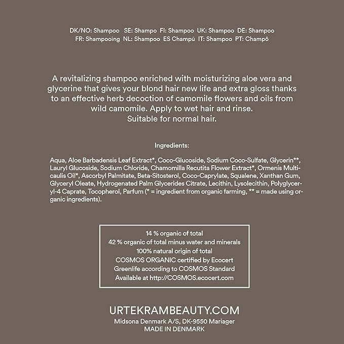 Urtekram Shampoo Camomile Blond Hair 250 Ml Vegan Organic Natural Origin