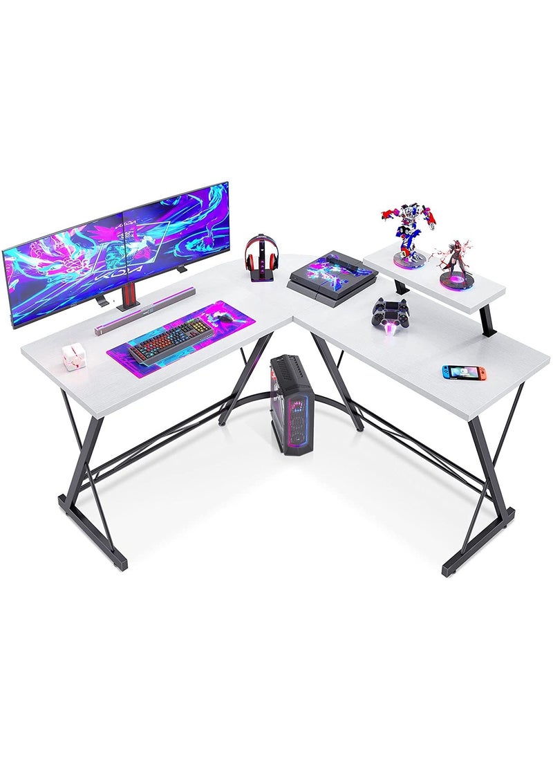 ACPLAY - L Shaped Desk 51 Inch Computer Corner Desk Home Gaming Desk Office Writing Workstation Large Monitor Stand Space Saving Easy To Assemble White 51X18.2X29.5 Inch - Image 1