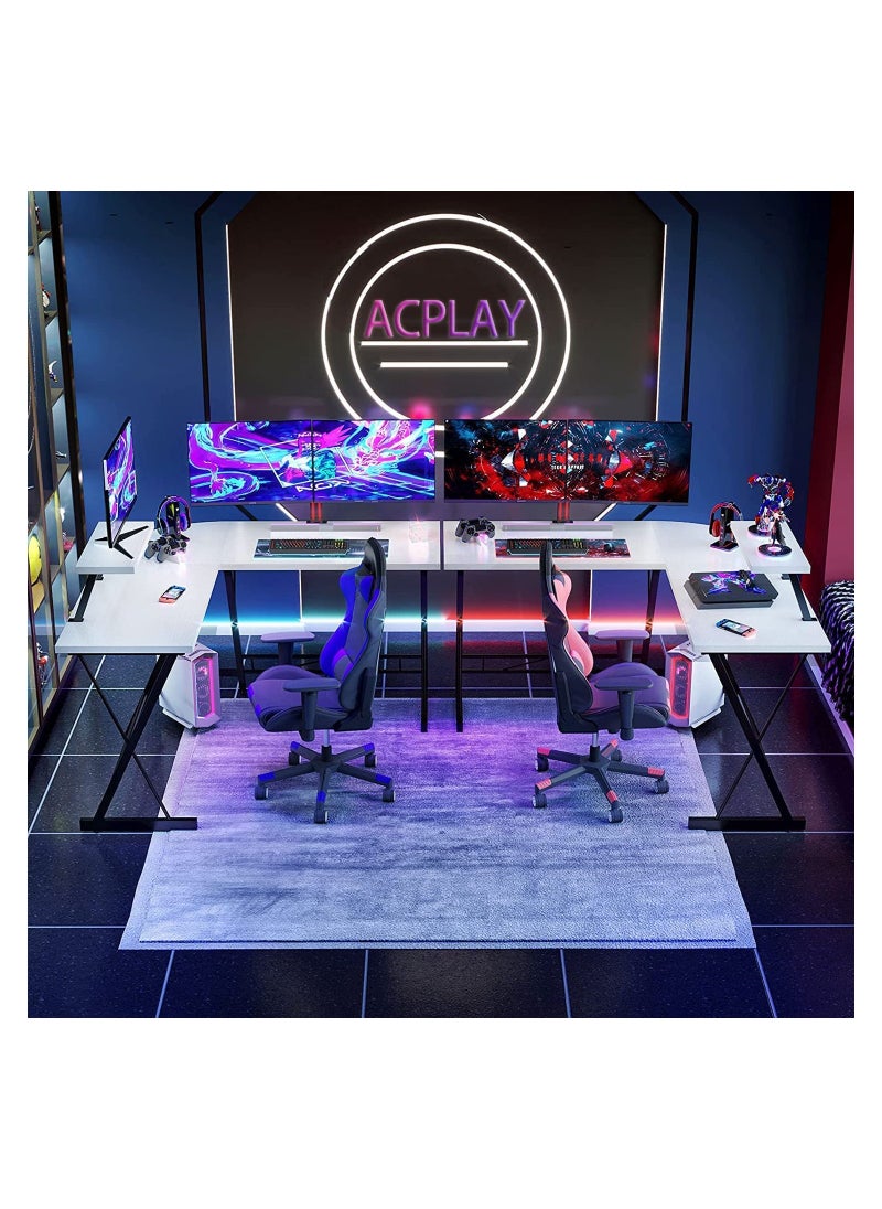 ACPLAY - L Shaped Desk 51 Inch Computer Corner Desk Home Gaming Desk Office Writing Workstation Large Monitor Stand Space Saving Easy To Assemble White 51X18.2X29.5 Inch - Image 1