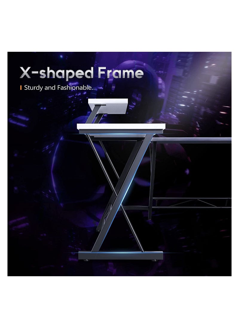 ACPLAY - L Shaped Desk 51 Inch Computer Corner Desk Home Gaming Desk Office Writing Workstation Large Monitor Stand Space Saving Easy To Assemble White 51X18.2X29.5 Inch - Image 1