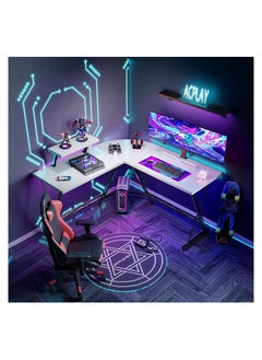 ACPLAY L Shaped Desk 51 Inch Computer Corner Desk Home Gaming Desk Office Writing Workstation Large Monitor Stand Space Saving Easy To Assemble White 51X18.2X29.5 Inch  - Image 4