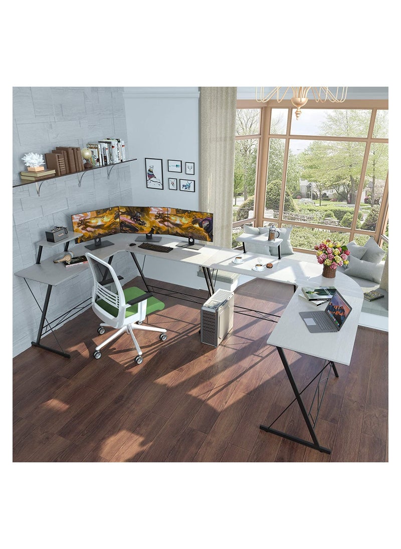 ACPLAY - L Shaped Desk 51 Inch Computer Corner Desk Home Gaming Desk Office Writing Workstation Large Monitor Stand Space Saving Easy To Assemble White 51X18.2X29.5 Inch - Image 1