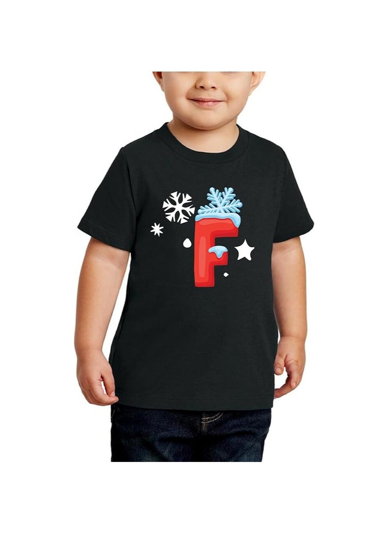 PRINTSHOP4ME - Christmas Initial Letter Printed Kids T-Shirts For Boys-Fun And Festive Holiday Gift For Your Little Guy-Gifts For Friends And Family Printed Round Neck T-Shirts For Kids - Image 1