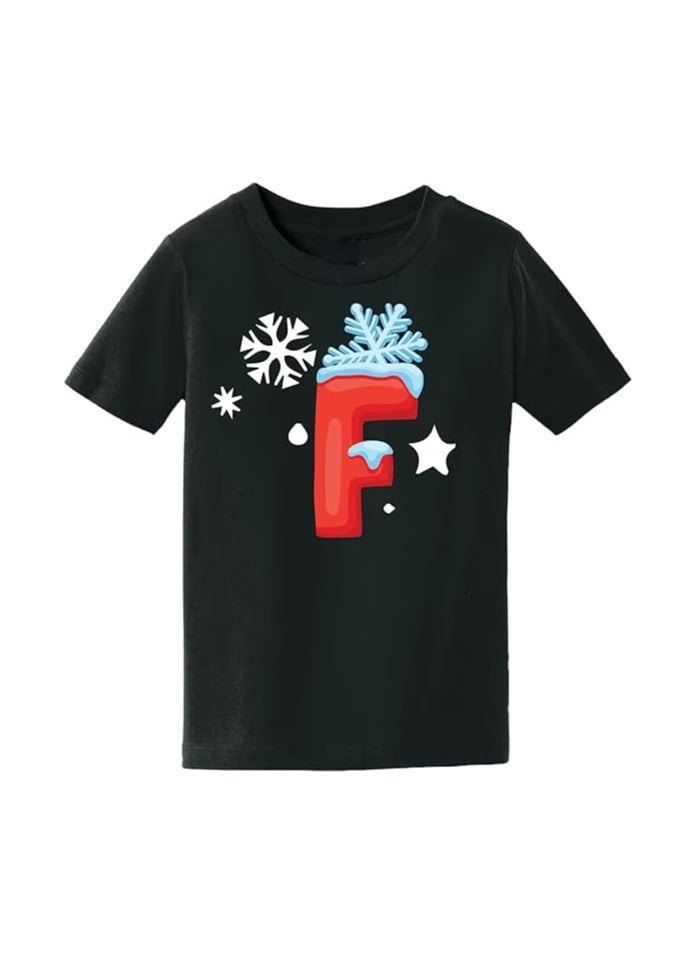PRINTSHOP4ME - Christmas Initial Letter Printed Kids T-Shirts For Boys-Fun And Festive Holiday Gift For Your Little Guy-Gifts For Friends And Family Printed Round Neck T-Shirts For Kids - Image 1