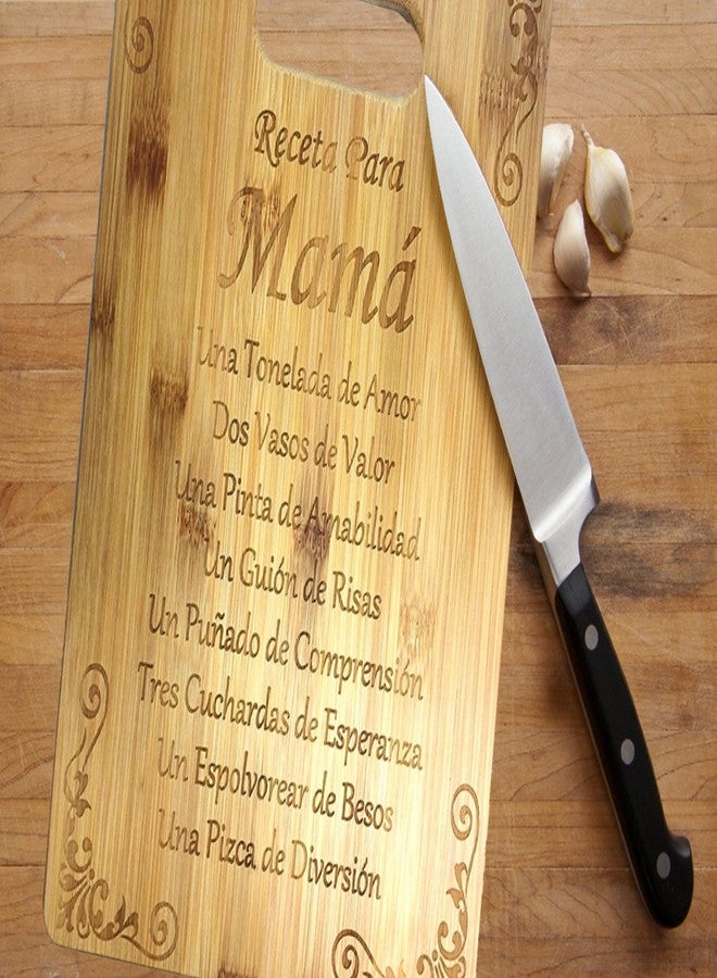 هات شارك لوح تقطيع من الخيزران محفور بالليزر، مكتوب عليه "Receta Para Mama" (وصفة للأم) - هدية مثالية له، لها، للأولاد، للبنات، للزوج، للزوجة، لهم، للرجال، للنساء، وللأطفال - Image 4