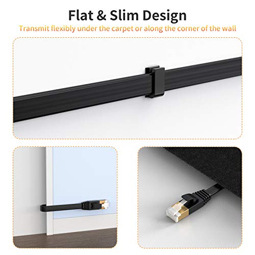 CableCreation Cat7 Flat Ethernet Cable, SSTP Shielded Gold Plated Ethernet Network Patch Cable cat 7/Category 7, High Speed 10 Gigabit 600Mhz, 1 Pack 1m/3.3FT, Black - Image 4