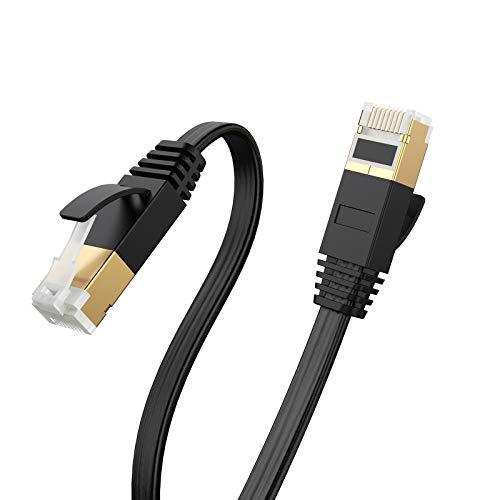 CableCreation Cat7 Flat Ethernet Cable, SSTP Shielded Gold Plated Ethernet Network Patch Cable cat 7/Category 7, High Speed 10 Gigabit 600Mhz, 1 Pack 1m/3.3FT, Black - Image 1
