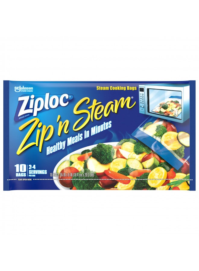 Ziploc Zip 'n Steam Food Storage Bags for Meal Prep, Healthy Meals in Minutes, Microwave Safe, 10 Count - Image 1
