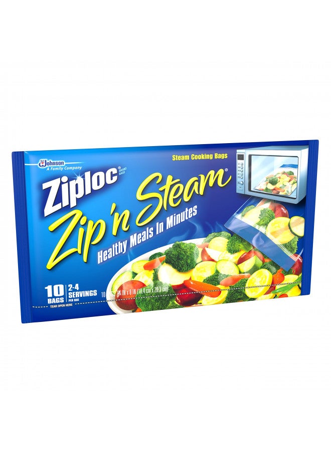 Ziploc Zip 'n Steam Food Storage Bags for Meal Prep, Healthy Meals in Minutes, Microwave Safe, 10 Count - Image 2