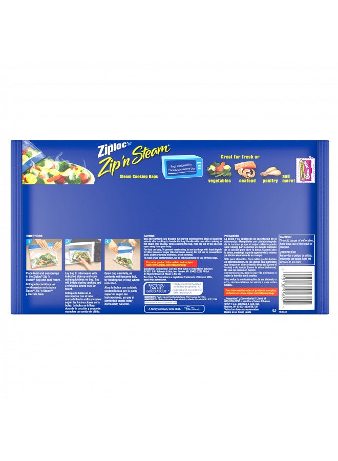 Ziploc Zip 'n Steam Food Storage Bags for Meal Prep, Healthy Meals in Minutes, Microwave Safe, 10 Count - Image 3