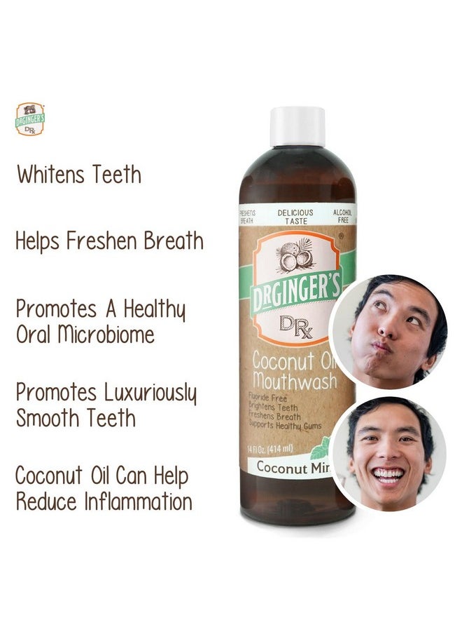 Doctor Ginger's - Dr. Ginger's Coconut Oil Pulling Mouthwash, All-Natural Oil Pulling & Xylitol to Target Bad Breath, Support Tongue and Gum Health and Brighten Teeth, Fluoride-Free, Coconut Mint Flavor, 14fl oz, 2ct - Image 1