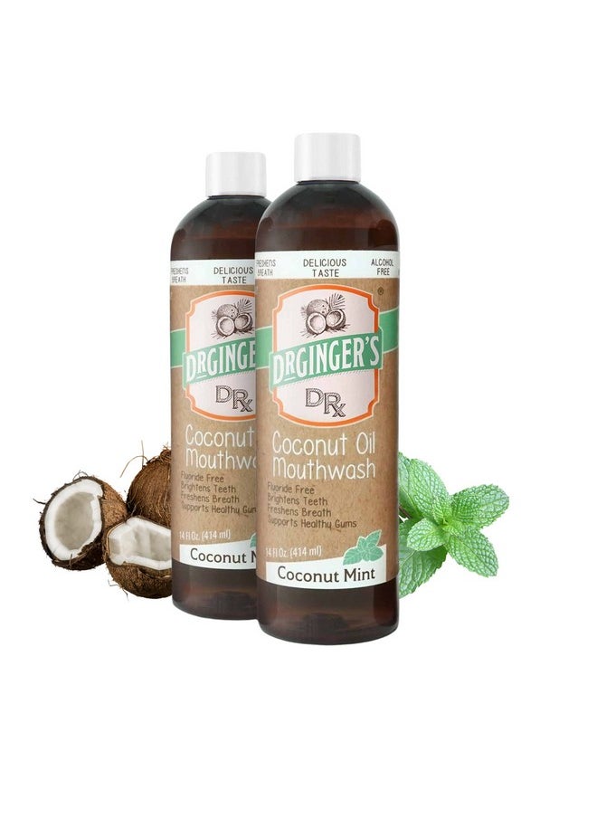 Doctor Ginger's - Dr. Ginger's Coconut Oil Pulling Mouthwash, All-Natural Oil Pulling & Xylitol to Target Bad Breath, Support Tongue and Gum Health and Brighten Teeth, Fluoride-Free, Coconut Mint Flavor, 14fl oz, 2ct - Image 1