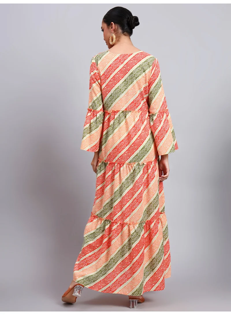 Alaya Women Printed Cotton Jalabiya with Bell Sleeves & Square Neckline-AL4050