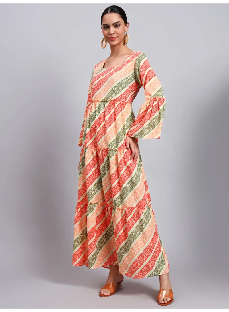 Alaya Women Printed Cotton Jalabiya with Bell Sleeves & Square Neckline-AL4050