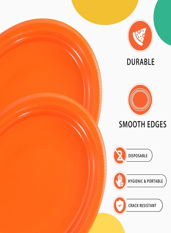 BONSINY 50 Count Orange Plastic Plates Disposable 10" x 12" - Oval Orange Plates for Birthday Picnic Fall Halloween Thanksgivng Party - Image 3