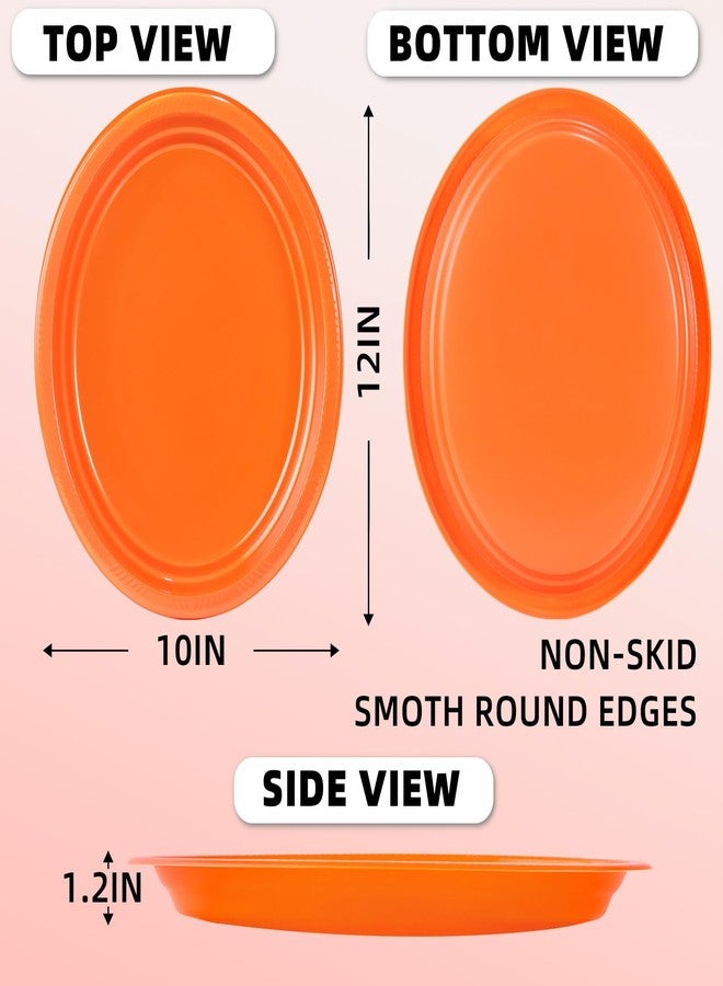 BONSINY 50 Count Orange Plastic Plates Disposable 10" x 12" - Oval Orange Plates for Birthday Picnic Fall Halloween Thanksgivng Party - Image 2