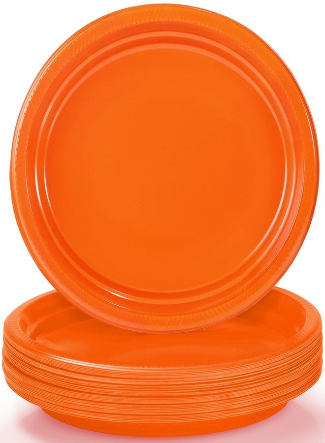 BONSINY 50 Count Orange Plastic Plates Disposable 10" x 12" - Oval Orange Plates for Birthday Picnic Fall Halloween Thanksgivng Party - Image 1