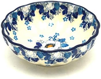 Polish Pottery Gallery Polish Pottery Bowl  Shallow Scalloped  Small  White Poppy - Image 1