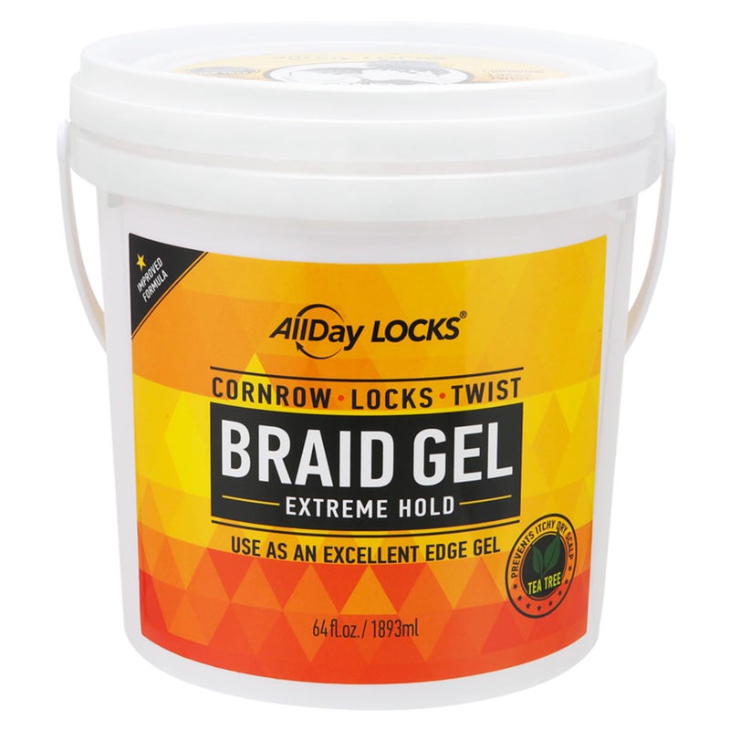 AllDay Locks Braid Gel Extreme Hold - Braiding Gel for Cornrows, Locks, & Twisting, Moisturizing Edge Control for Women and Men, Natural Formula for Extreme Hold - 64 oz Bucket - Image 1