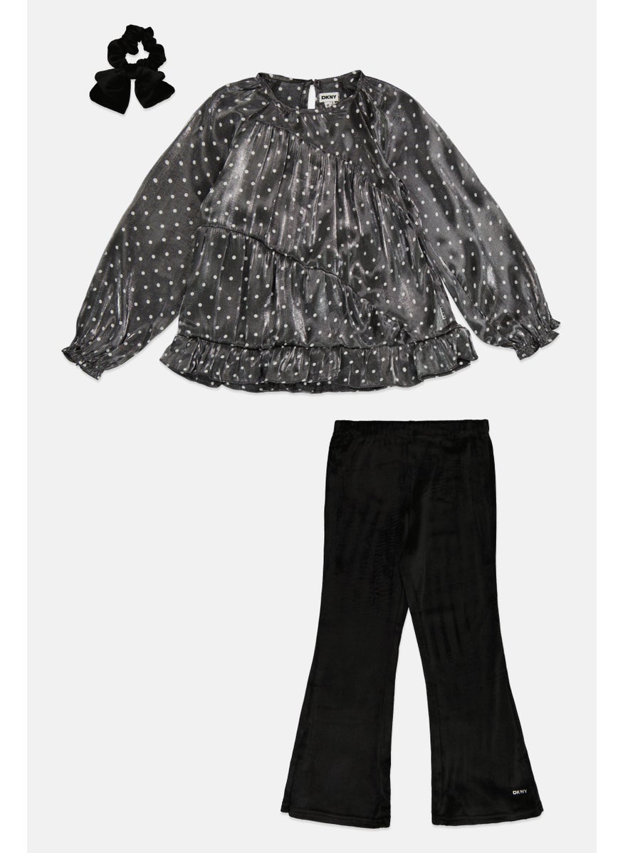 DKNY Kids Girl 3 Pieces Metallic Top, Bottom And Scrunchie Set, Multicolor  - Image 1