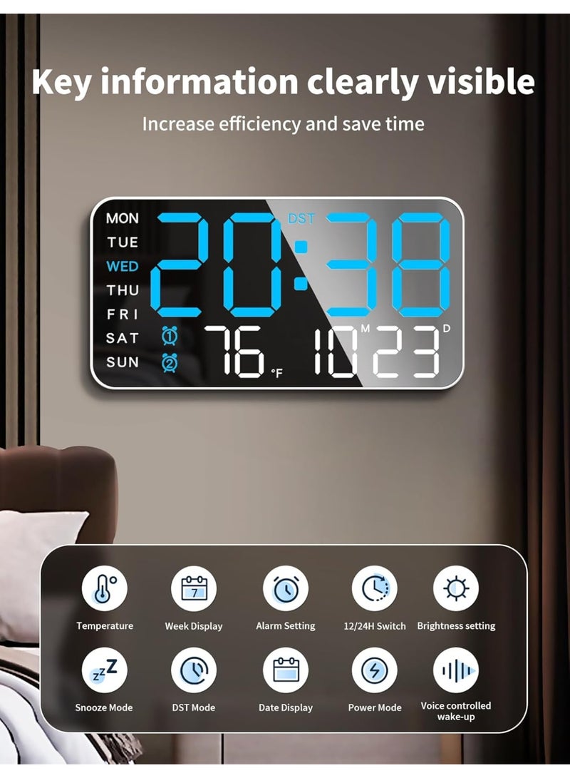 كيلا 8.4 بوصة ساعة حائط رقمية كبيرة، ساعة منبه LED بأرقام كبيرة، تاريخ، درجة حرارة، توقيت صيفي، تصميم عصري للطاولة، 5 مستويات سطوع للغرفة، غرفة النوم، هدية، الشباب وكبار السن - Image 3