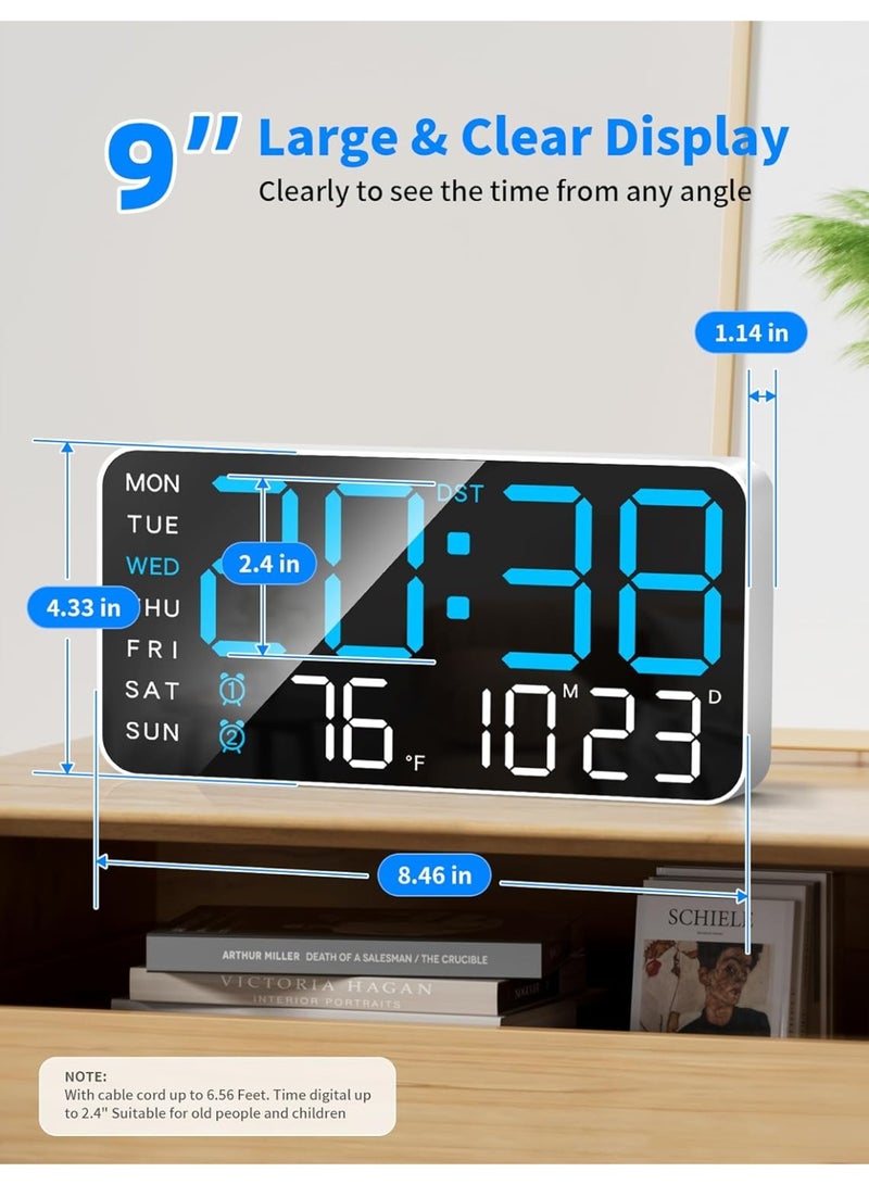 كيلا 8.4 بوصة ساعة حائط رقمية كبيرة، ساعة منبه LED بأرقام كبيرة، تاريخ، درجة حرارة، توقيت صيفي، تصميم عصري للطاولة، 5 مستويات سطوع للغرفة، غرفة النوم، هدية، الشباب وكبار السن - Image 4