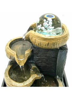 SYOSI Tabletop Fountain 4 Tier Waterfall Function Indoor Zen Meditation Desktop Rocks Decorated with Colored Lights and Rolling Ball for Home Office Decoration  - Image 3