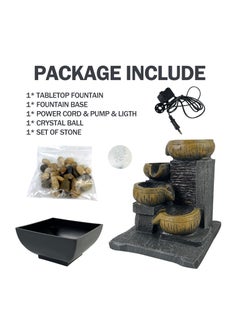 SYOSI Tabletop Fountain 4 Tier Waterfall Function Indoor Zen Meditation Desktop Rocks Decorated with Colored Lights and Rolling Ball for Home Office Decoration  - Image 5