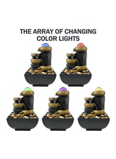 SYOSI Tabletop Fountain 4 Tier Waterfall Function Indoor Zen Meditation Desktop Rocks Decorated with Colored Lights and Rolling Ball for Home Office Decoration  - Image 4