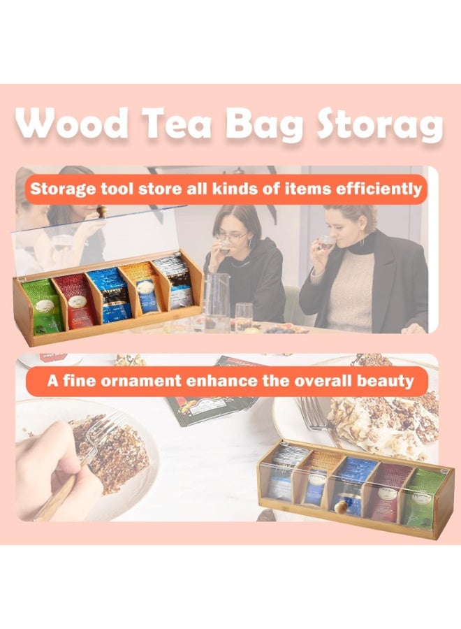 Arabest Bamboo Tea Bag Organizer with Acrylic Window, 5 Compartments Tea Storage Box for Teabags, Home Kitchen, Office, Countertop Tea Station, Tea Holder for Pantry, Drawer, Cabinet - Image 2