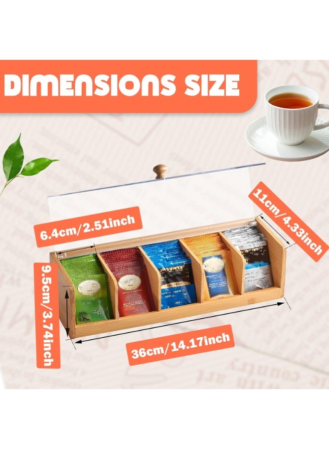 Arabest Bamboo Tea Bag Organizer with Acrylic Window, 5 Compartments Tea Storage Box for Teabags, Home Kitchen, Office, Countertop Tea Station, Tea Holder for Pantry, Drawer, Cabinet - Image 3
