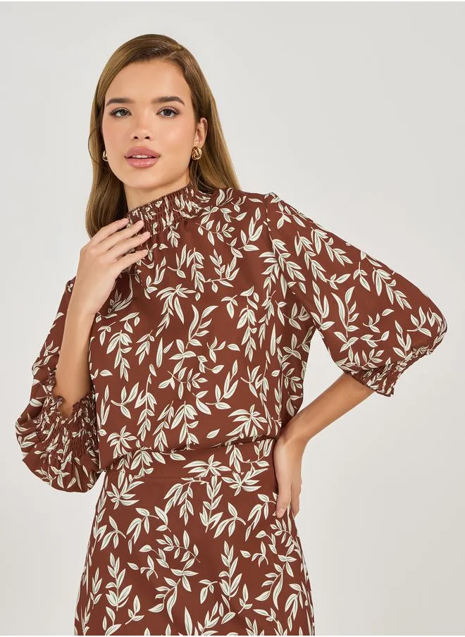 Styli Floral Print High Neck Blouse