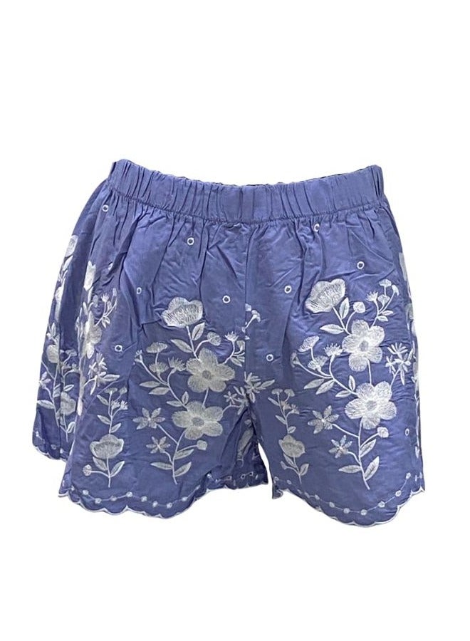 Mei Stylish Women`s Casual Floral Embroidery Cotton Shorts - Image 3