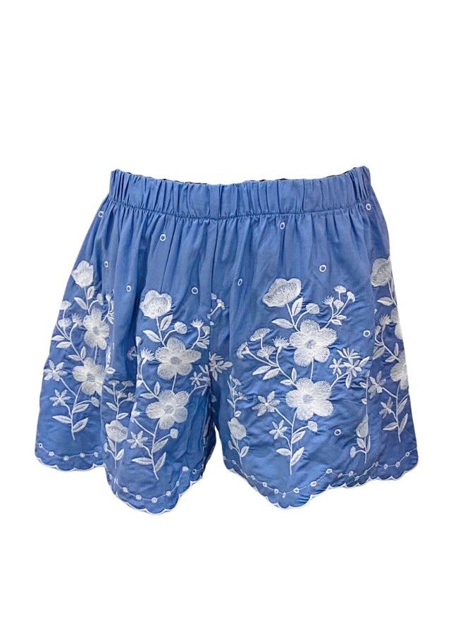 Mei Stylish Women`s Casual Floral Embroidery Cotton Shorts - Image 2
