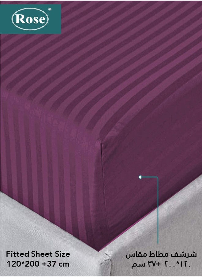 Rose Rose Luxurious Hotel Stripe Fitted Sheet with Deep Pockets and Pillow Case, Bed Sheet 2-Pieces Set, Soft & Silky Microfiber Breathable and Cooling, Extra Twin Size 120x200+35 cm, Dark Purple  - Image 2
