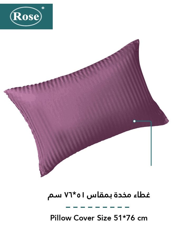 Rose Rose Luxurious Hotel Stripe Fitted Sheet with Deep Pockets and Pillow Case, Bed Sheet 2-Pieces Set, Soft & Silky Microfiber Breathable and Cooling, Extra Twin Size 120x200+35 cm, Dark Purple  - Image 3