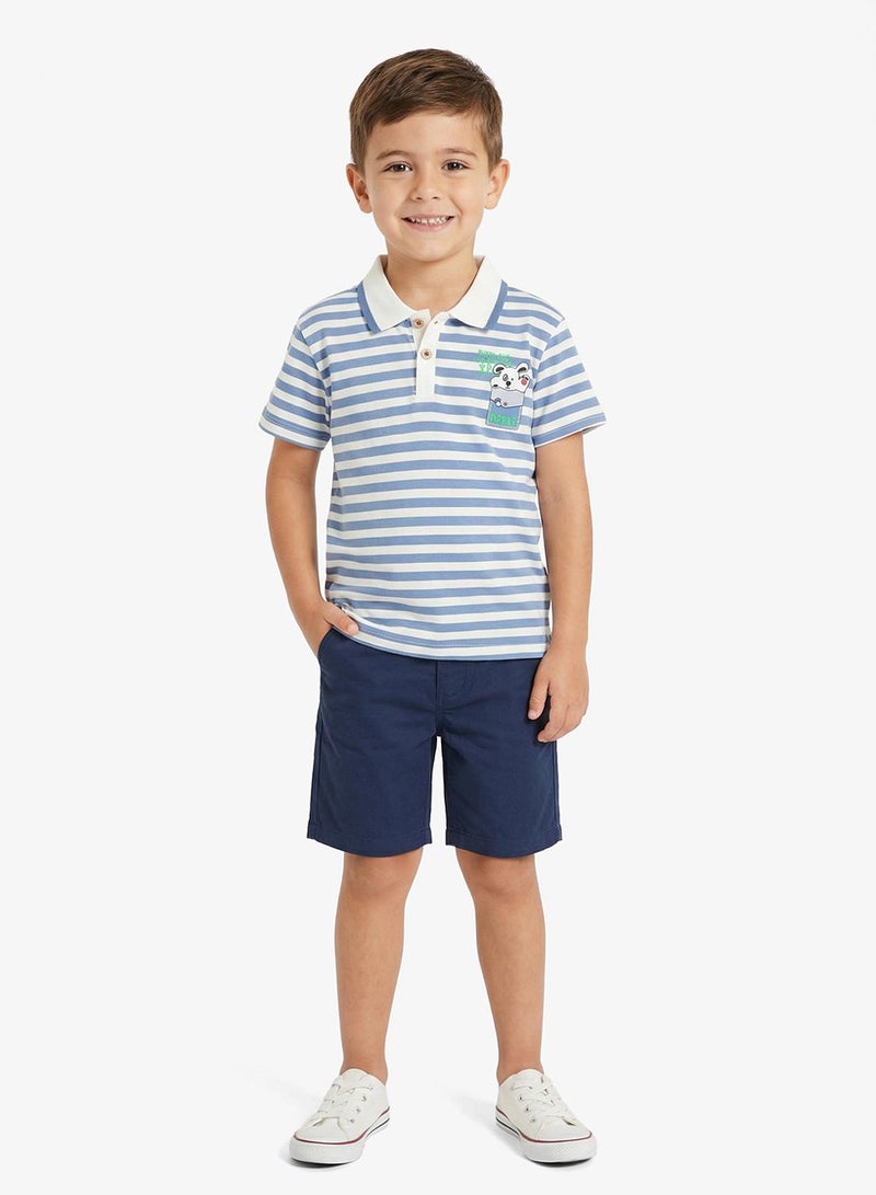 Pinata Cute Puppy Print Stripe Cotton Polo Tshirt - Image 1