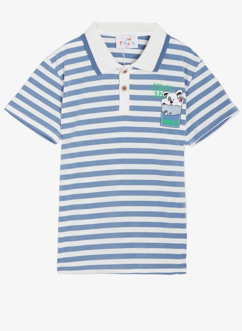 Pinata Cute Puppy Print Stripe Cotton Polo Tshirt - Image 2
