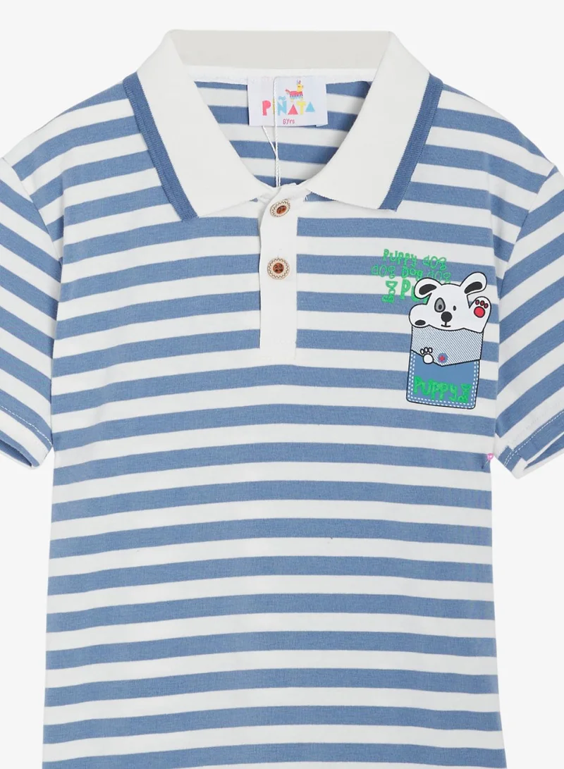 Pinata  Cute Puppy Print Stripe Cotton Polo Tshirt for Men | Best Price UAE