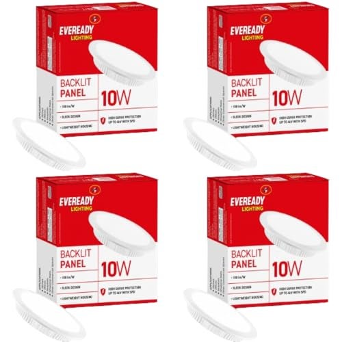 Eveready 10W Recessed Ceiling Light | Requires False Ceiling|4KV Surge Protection|High Lumen | Back Lit Down Light Panel | Cut Out - 4 inches (Round, Pack of 4) for Living Room,Bedroom,Hall,Kitchen - Image 1