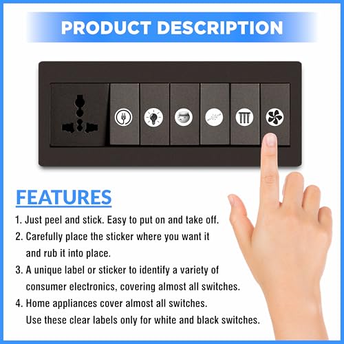 True Flair Trueflair Stickers for Switch Board for Home Wall Switches, Contain All Common Switch Stickers (Black and White) - Image 5